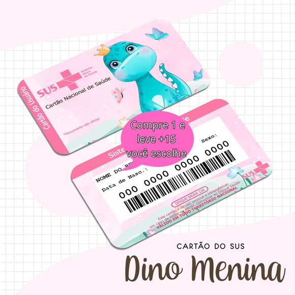Arquivo Digital Cartão Sus Dinossauro Menina #1659