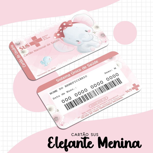 Arquivo Digital Cartão Sus Elefante Menina #1661