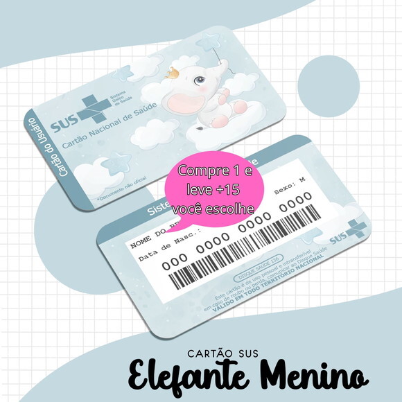 Arquivo Digital Cartão Sus Elefante Menino #1662