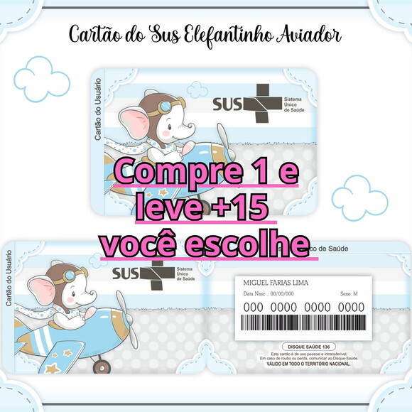 Arquivo Digital Cartão Sus Elefantinho Aviador #988