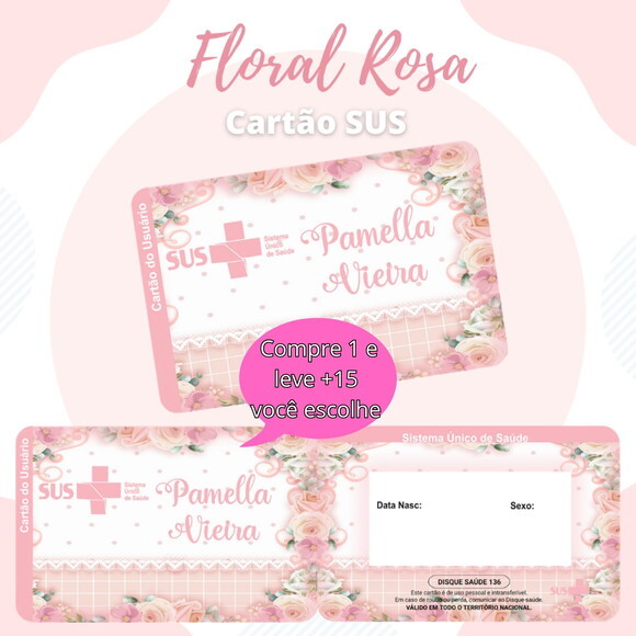 Arquivo Digital Cartão Sus Floral Rosa #596