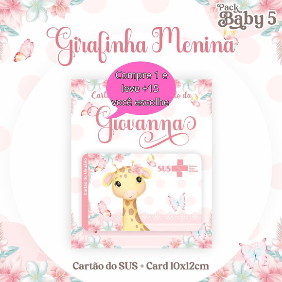 Arquivo Digital Cartão Sus Girafinha Menina #2241