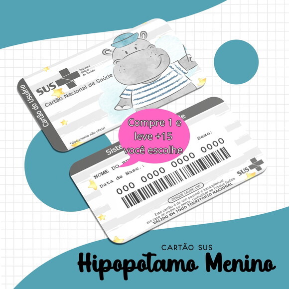 Arquivo Digital Cartão Sus Hipopótamo Menino #1678
