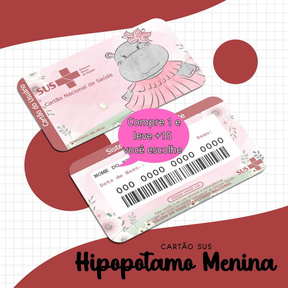 Arquivo Digital Cartão Sus Hipopótamo Menina #1675