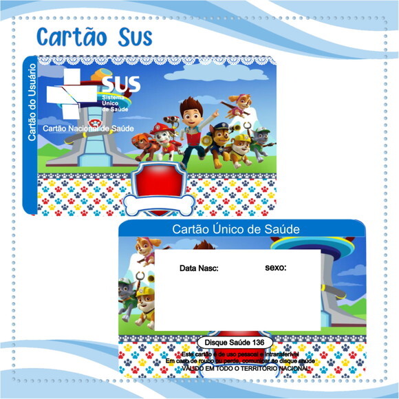 Arquivo Digital Cartão Sus Patrulha Canina #2101