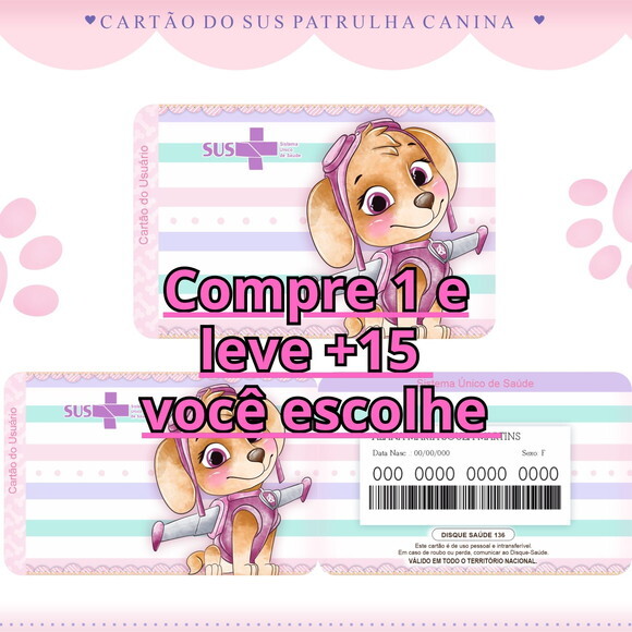 Arquivo Digital Cartão Sus Patrulha Canina Menina #993