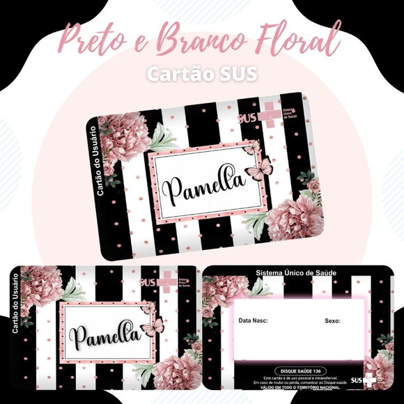 Arquivo Digital Cartão Sus Preto e Branco Floral #1873