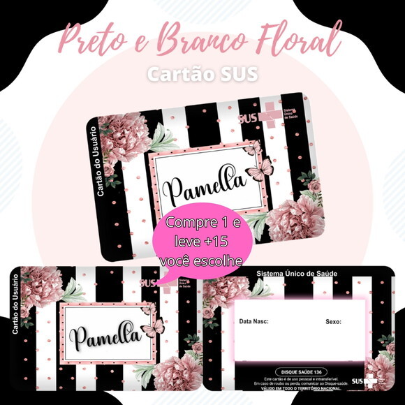 Arquivo Digital Cartão Sus Preto e Branco Floral #1873