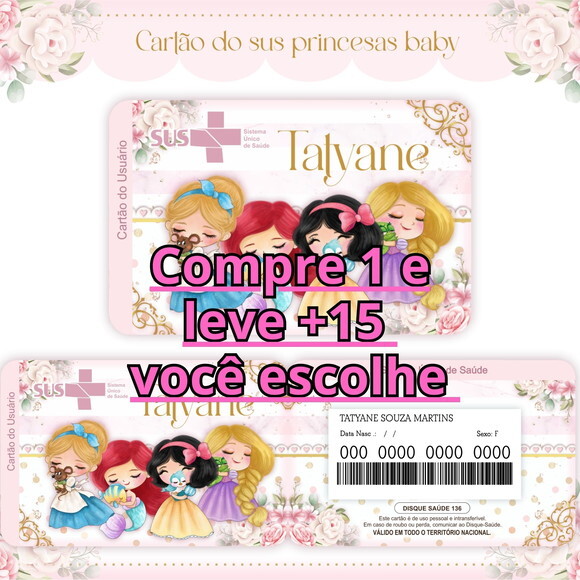 Arquivo Digital Cartão Sus Princesas Cute #991