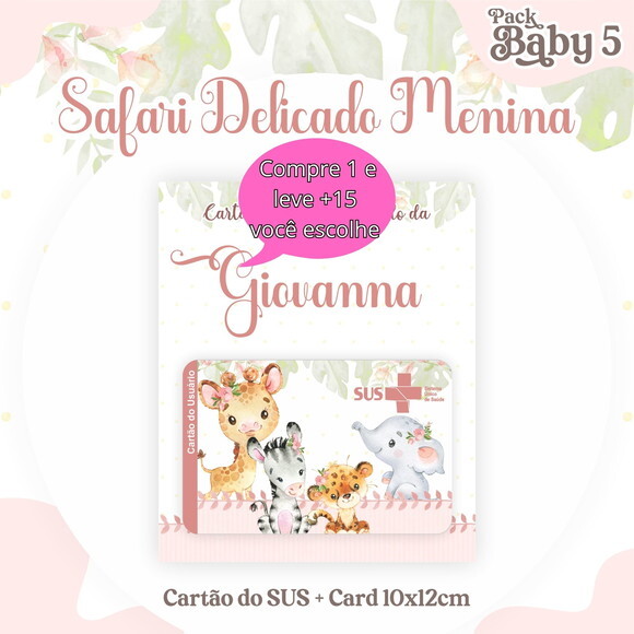 Arquivo Digital Cartão Sus Safari Delicado Menina #2248