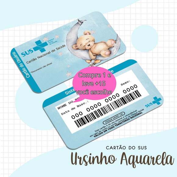 Arquivo Digital Cartão Sus Ursinho Aquarela #1704