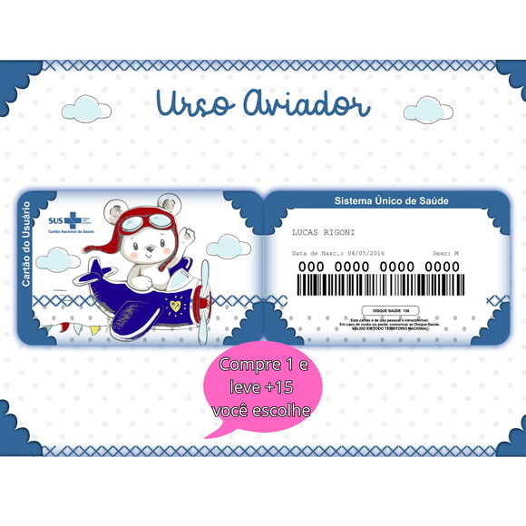 Arquivo Digital Cartão Sus Urso Aviador #5323