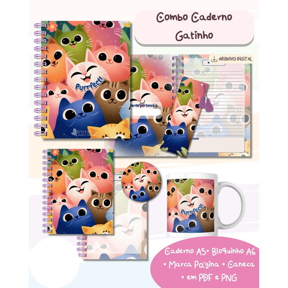 Arquivo Digital Combo Caderno Gatinho #7742