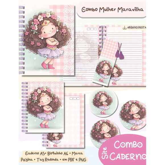 Arquivo Digital Combo Caderno Mulher Maravilha #7721