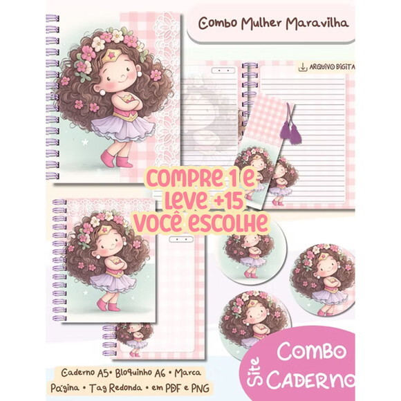 Arquivo Digital Combo Caderno Mulher Maravilha #7721