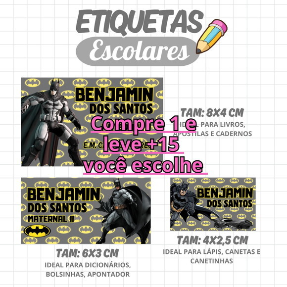 Arquivo Digital Etiqueta Escolar Batman #2586