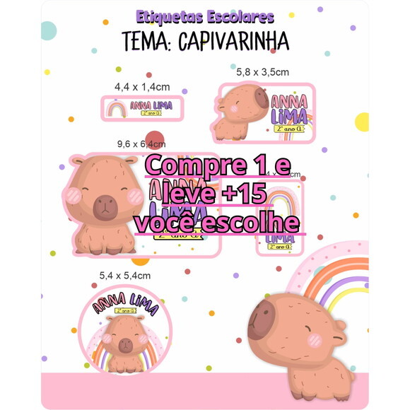 Arquivo Digital Etiqueta Escolar Capivara #4591