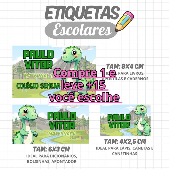 Arquivo Digital Etiqueta Escolar Dino Baby #1930