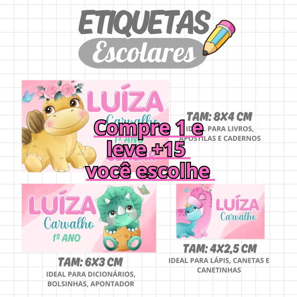 Arquivo Digital Etiqueta Escolar Dino Baby Menina #1946