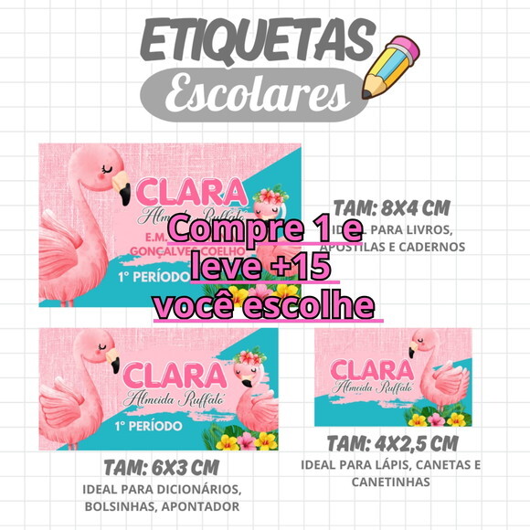 Arquivo Digital Etiqueta Escolar Flamingo #1954