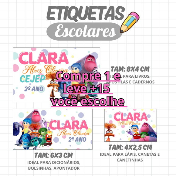 Arquivo Digital Etiqueta Escolar Divertidamente Menina #2094