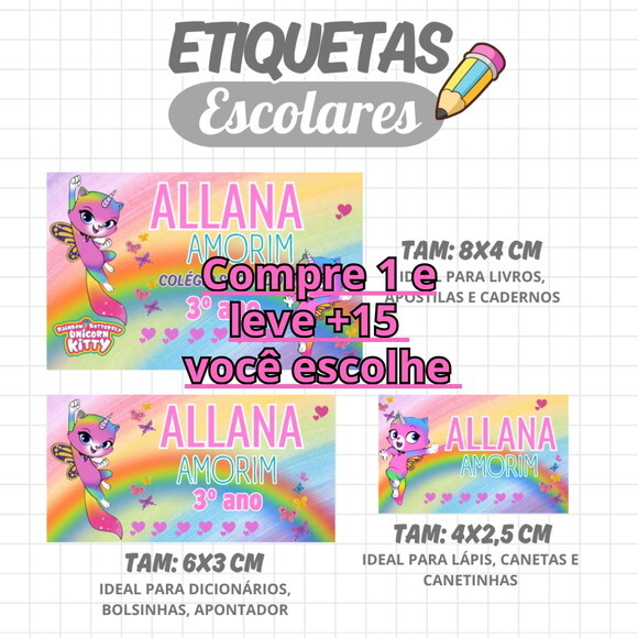 Arquivo Digital Etiqueta Escolar Gatinha Borboleta #1928