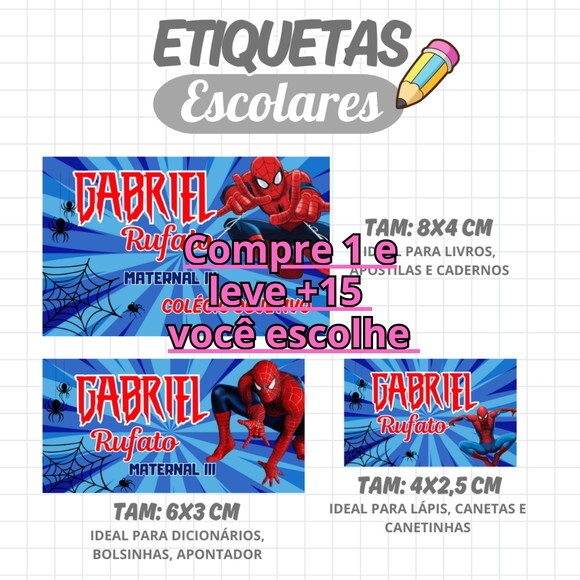 Arquivo Digital Etiqueta Escolar Homem Aranha #2092
