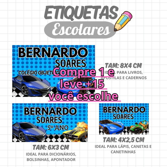 Arquivo Digital Etiqueta Escolar Hotwwels Azul #2124