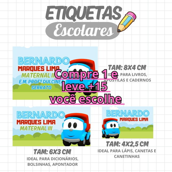Arquivo Digital Etiqueta Escolar Léo o Caminhão #1979