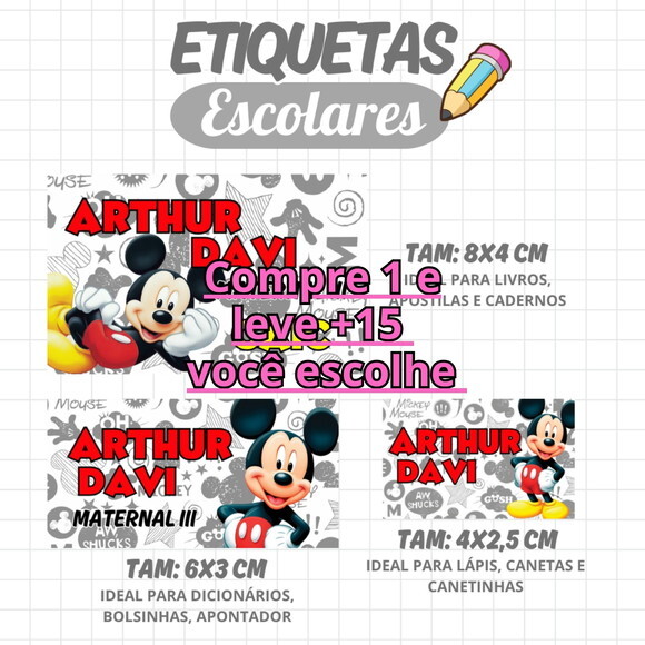 Arquivo Digital Etiqueta Escolar Mickey #1977