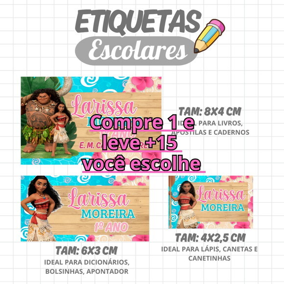 Arquivo Digital Etiqueta Escolar Moana #1933