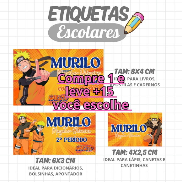 Arquivo Digital Etiqueta Escolar Naruto #6279
