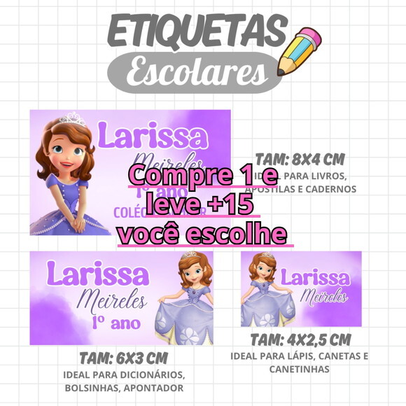 Arquivo Digital Etiqueta Escolar Princesa Sofia #1935