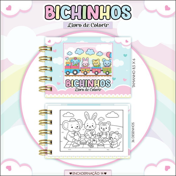 Arquivo Digital Mini Livro de Colorir Bichinhos Fofos #7180