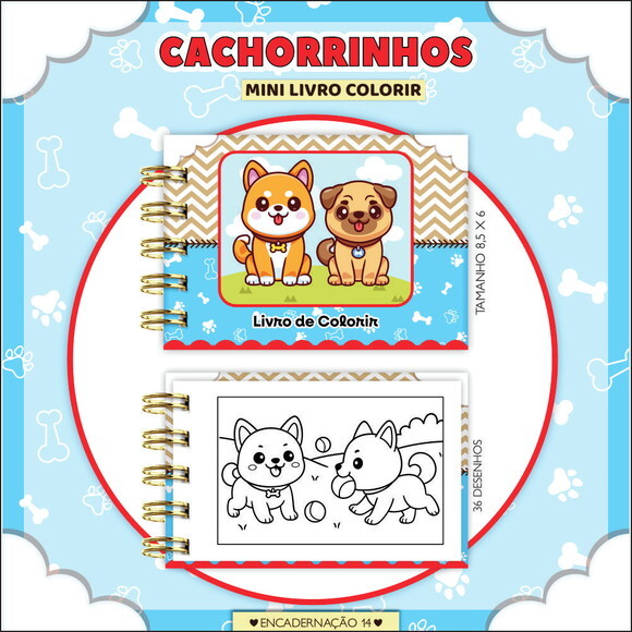 Arquivo Digital Mini Livro de Colorir Cachorrinhos #7184