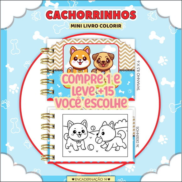 Arquivo Digital Mini Livro de Colorir Cachorrinhos #7184