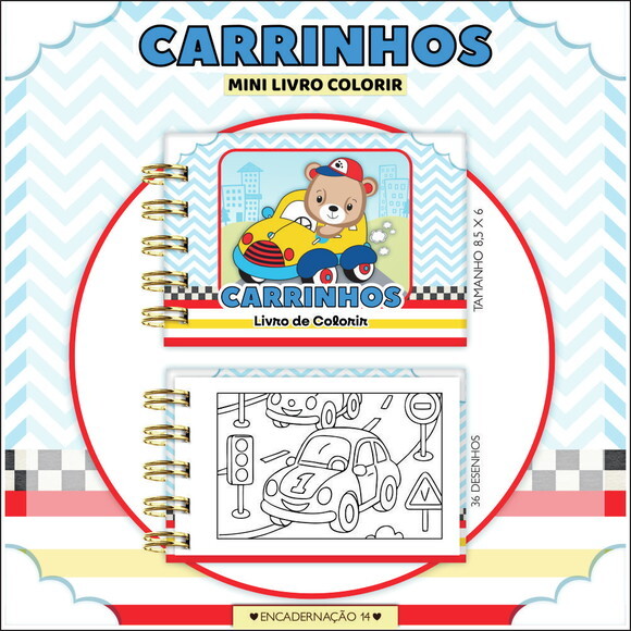 Arquivo Digital Mini Livro de Colorir Carrinhos #7183