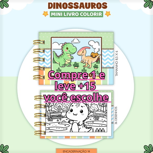 Arquivo Digital Mini Livro de Colorir Dinossauros #1065