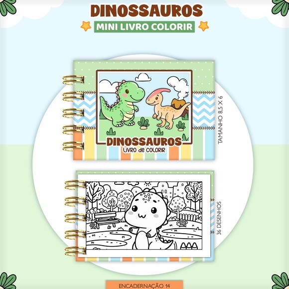 Arquivo Digital Mini Livro de Colorir Dinossauros #1065