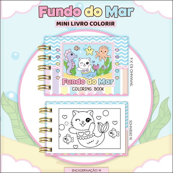 Arquivo Digital Mini Livro de Colorir Fundo do Mar #7186