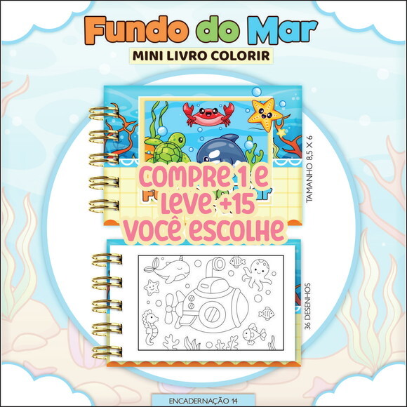 Arquivo Digital Mini Livro de Colorir Fundo do Mar #7191