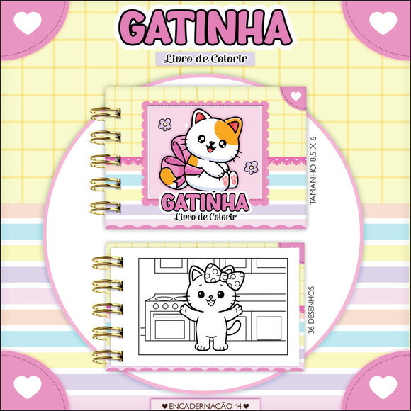 Arquivo Digital Mini Livro de Colorir Gatinha #7193