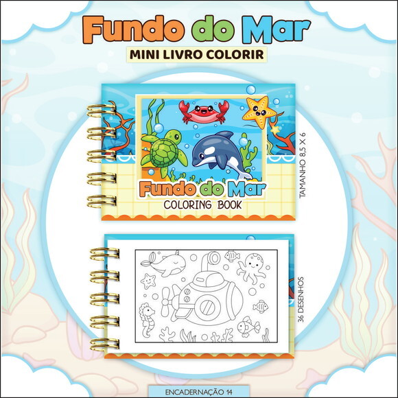 Arquivo Digital Mini Livro de Colorir Fundo do Mar #7191