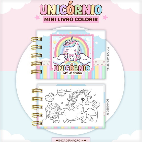 Arquivo Digital Mini Livro de Colorir Unicórnio #6768