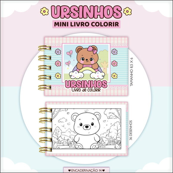 Arquivo Digital Mini Livro de Colorir Ursinhas #7190