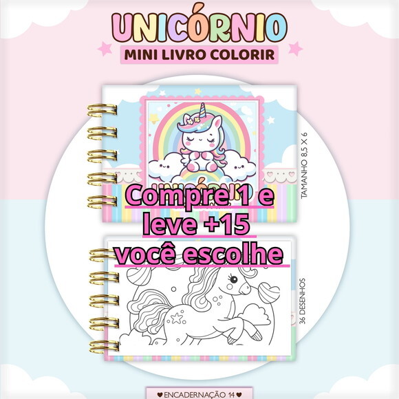 Arquivo Digital Mini Livro de Colorir Unicórnio #6768