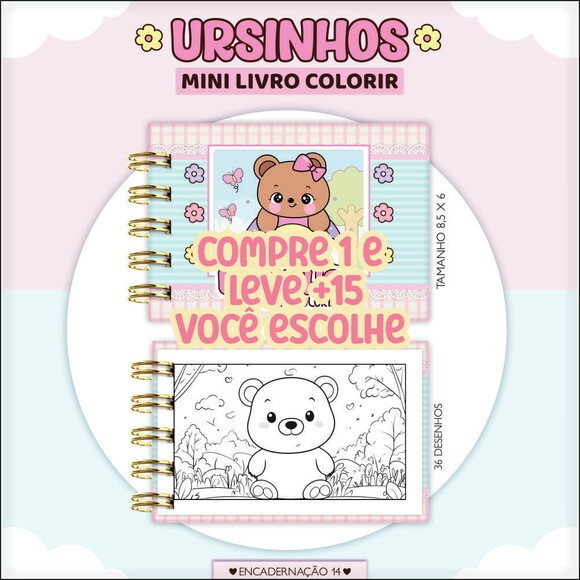 Arquivo Digital Mini Livro de Colorir Ursinhas #7190