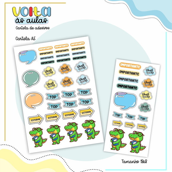 Arquivo Digital Volta Ás Aulas Cartela de Adesivos #6322