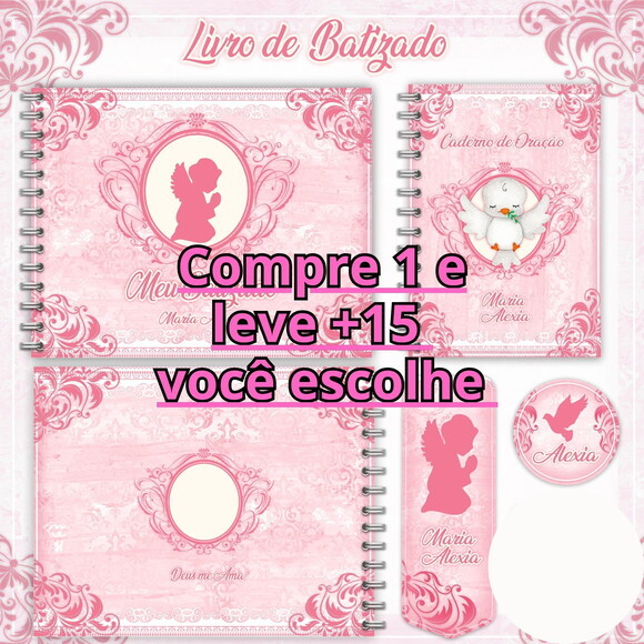 Arquivo Livro Batizado e Caderno de Oração Rosa #1210