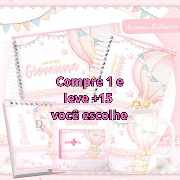 Arquivo Livro do Bebê e Caderneta Animais Baloeiro Rosa#1500